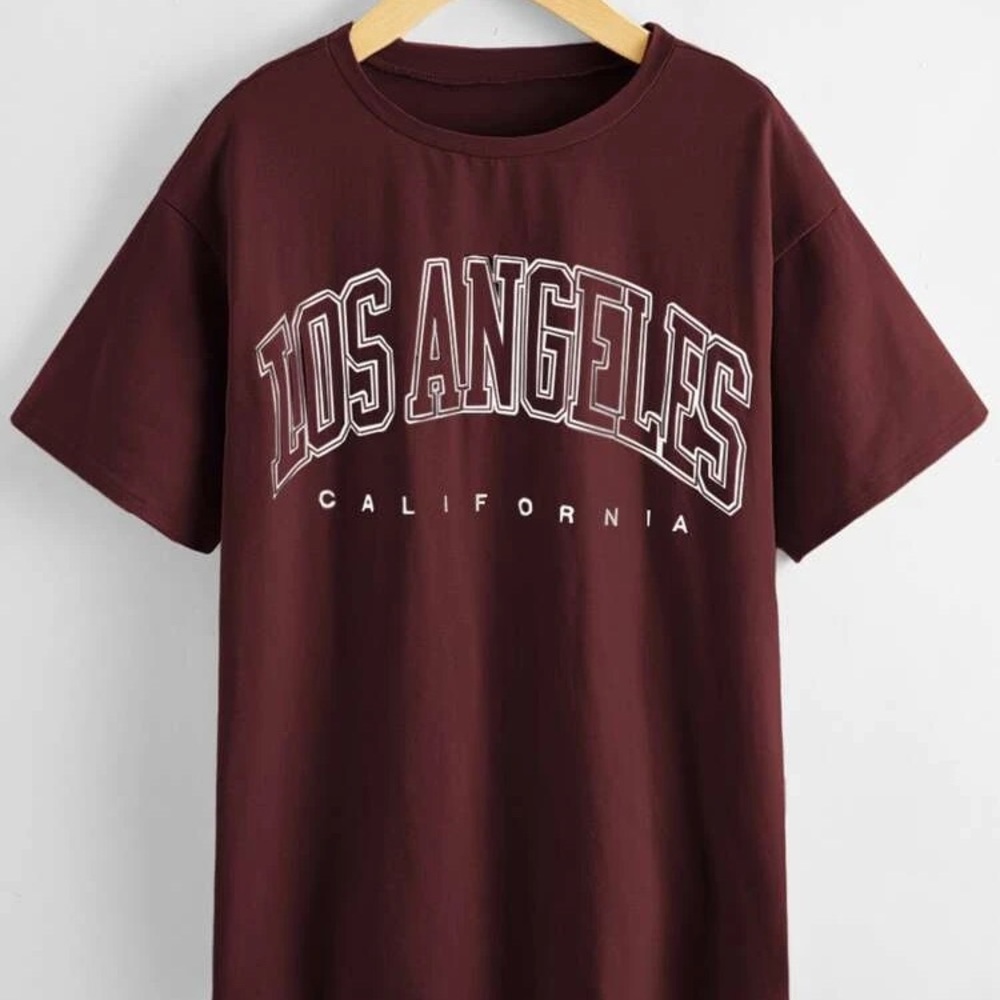 Shein Burgundy Los Angeles Graphic Tee